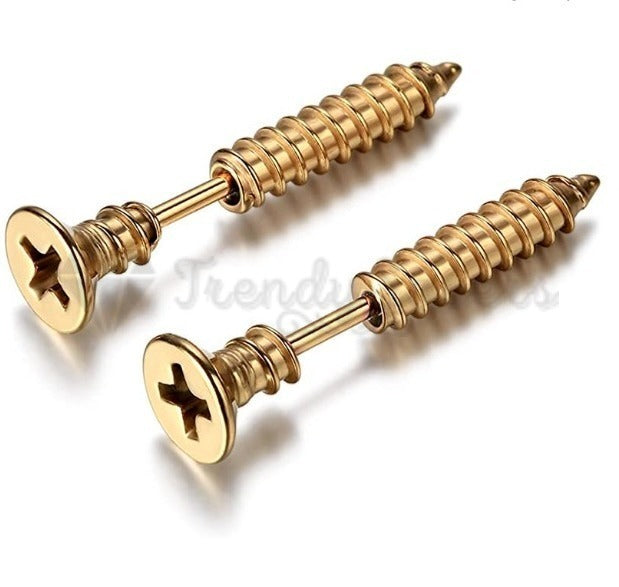 Unisex Screw Shape Ear Piercing Studs Stud Earrings Surgical Steel Gold Plated