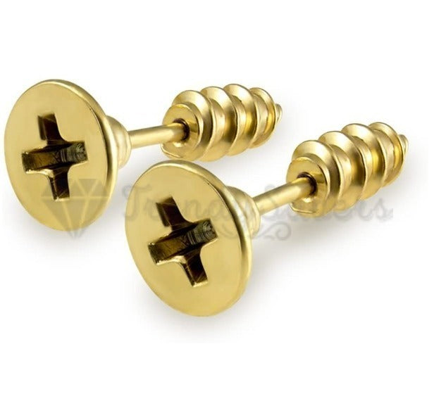 Unisex Screw Shape Ear Piercing Studs Stud Earrings Surgical Steel Gold Plated