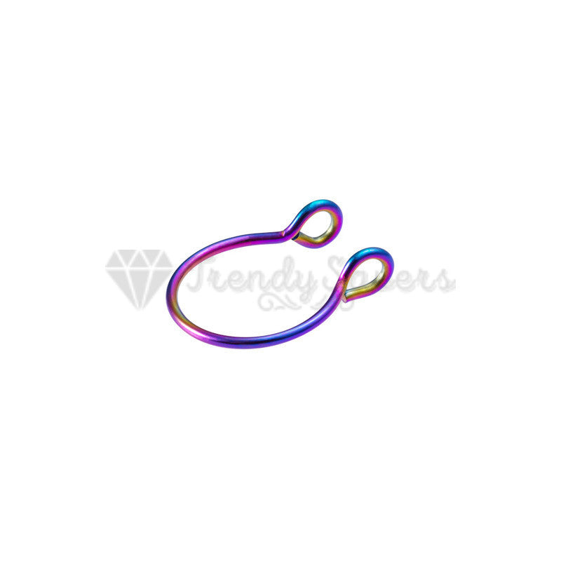 Rainbow Nose Clip On Ring Non-Piercing Fake Septum Helix Tragus Faux Piercing