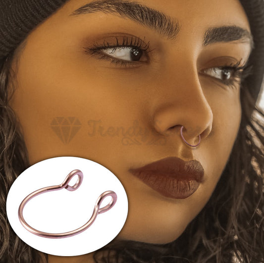 Rose Gold Fake Nose Rings Hypoallergenic Faux Septum Ring Clip On No Piercing