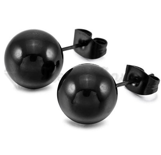 8MM Hypoallergenic Black Polish Finish Ball Studs Earrings 316L Surgical Steel