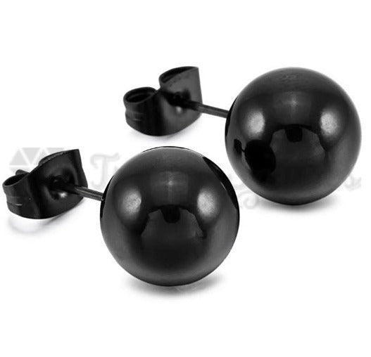 8MM Hypoallergenic Black Polish Finish Ball Studs Earrings 316L Surgical Steel