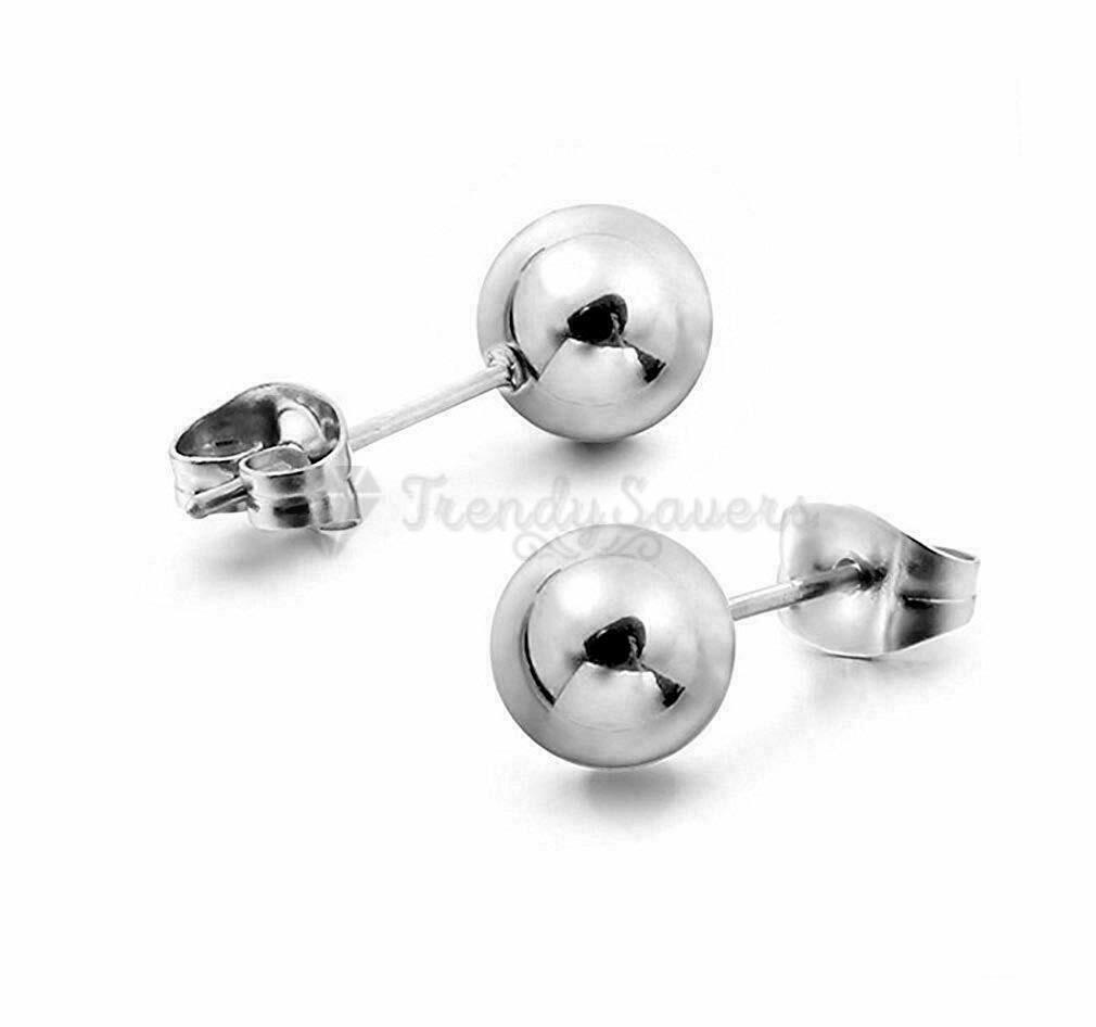 7MM Classic Stainless Steel Silver Ball Bead Cartilage Stud Men Women Earrings