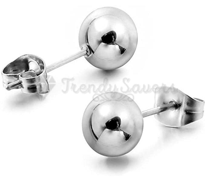 7MM Classic Stainless Steel Silver Ball Bead Cartilage Stud Men Women Earrings