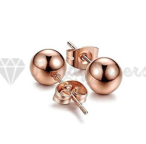 Hypoallergenic Surgical Steel Rose Gold Pierced Ball Stud Earrings 6MM Unisex