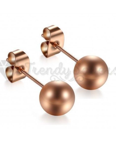 Hypoallergenic Surgical Steel Rose Gold Pierced Ball Stud Earrings 6MM Unisex