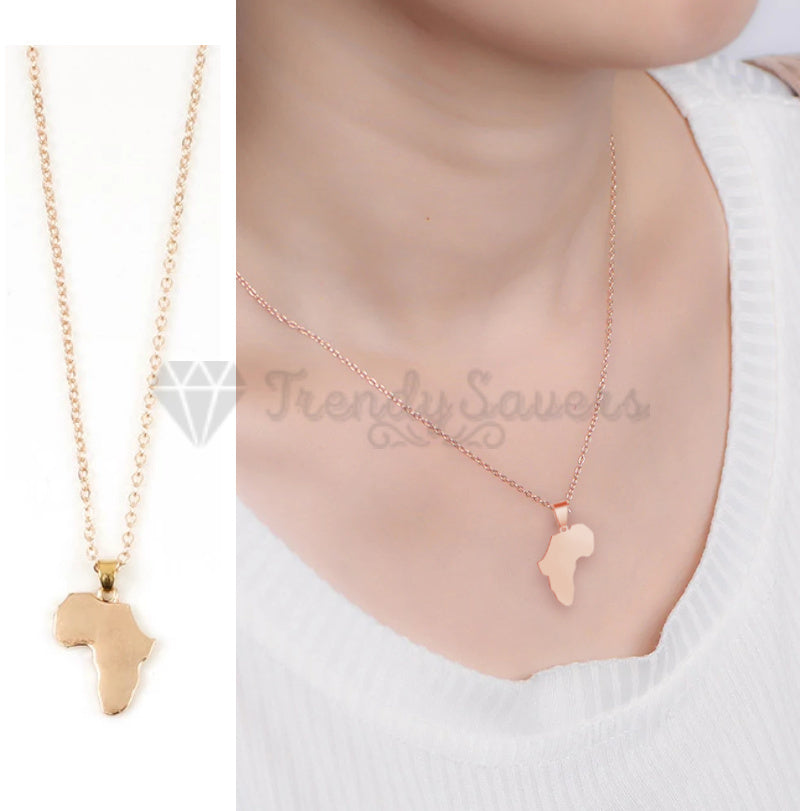 Rose Gold Plated Africa Map Continent Pendant Cable Link Chain Necklace Jewelry