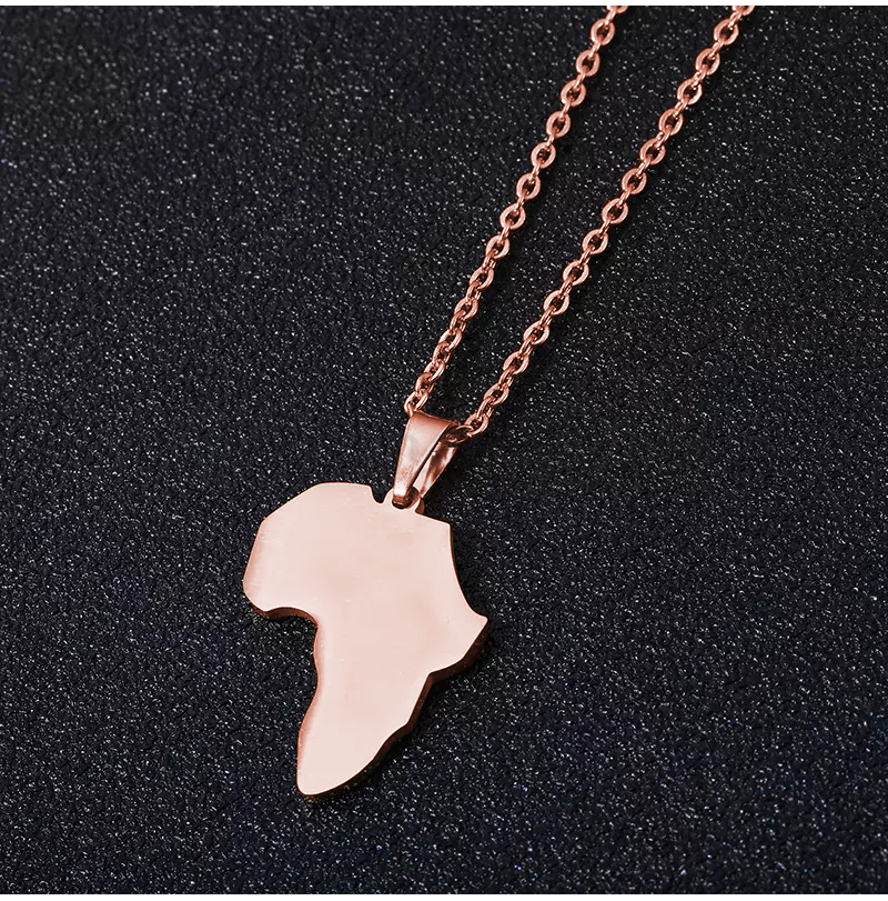 Rose Gold Plated Africa Map Continent Pendant Cable Link Chain Necklace Jewelry