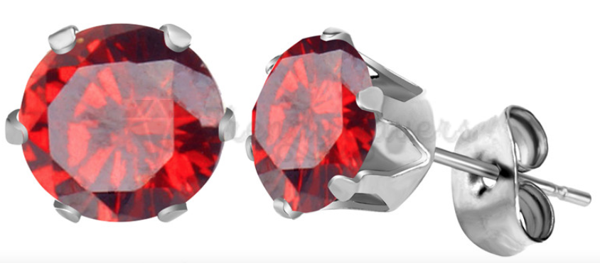 4MM Small Red Cubic Zirconia Round Cut Birthstone Stud Earrings Studs Piercing