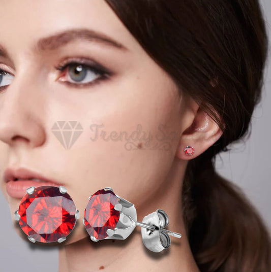5MM Pair Round Cut Cubic Zirconia Crystal Gemstone Red Stud Earrings Jewellery