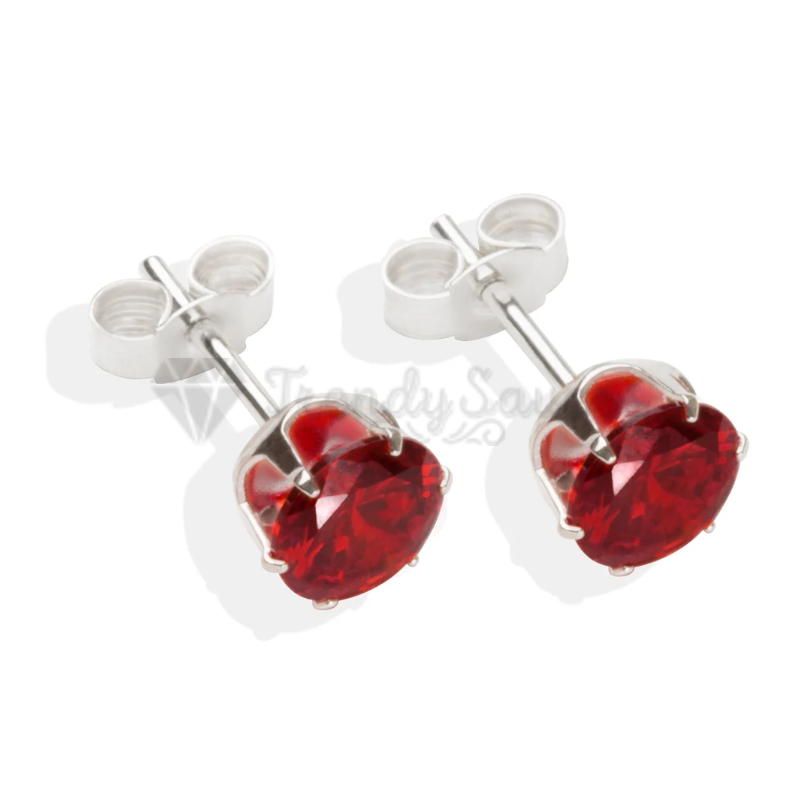 Womens Classic 6MM Red Round Crystal Birthstone Sleeper Stud Earrings Piercing