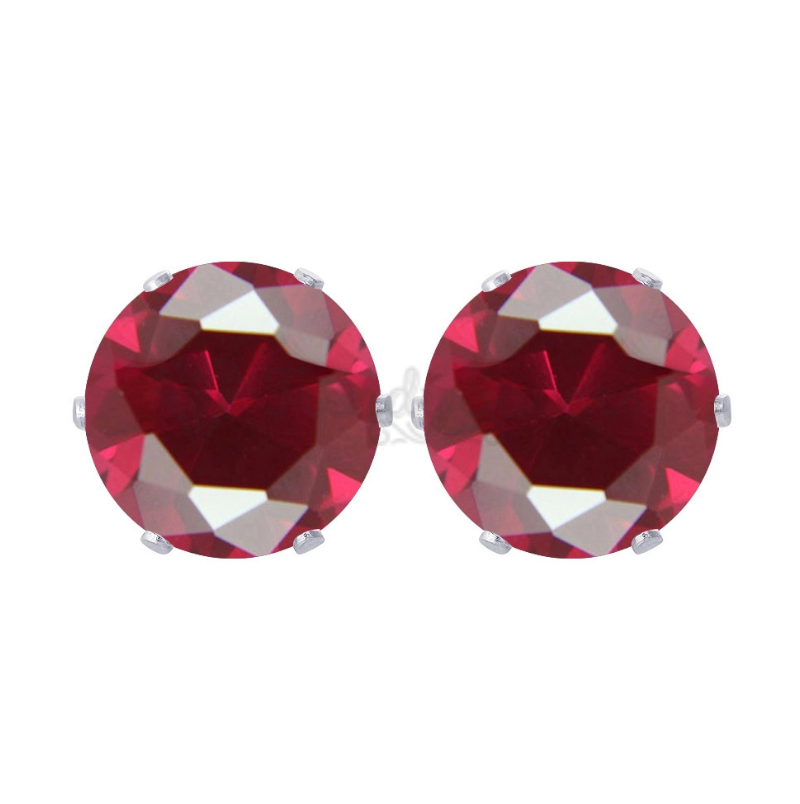 Womens Classic 6MM Red Round Crystal Birthstone Sleeper Stud Earrings Piercing