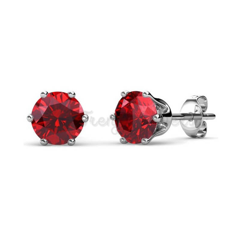 Womens Classic 6MM Red Round Crystal Birthstone Sleeper Stud Earrings Piercing