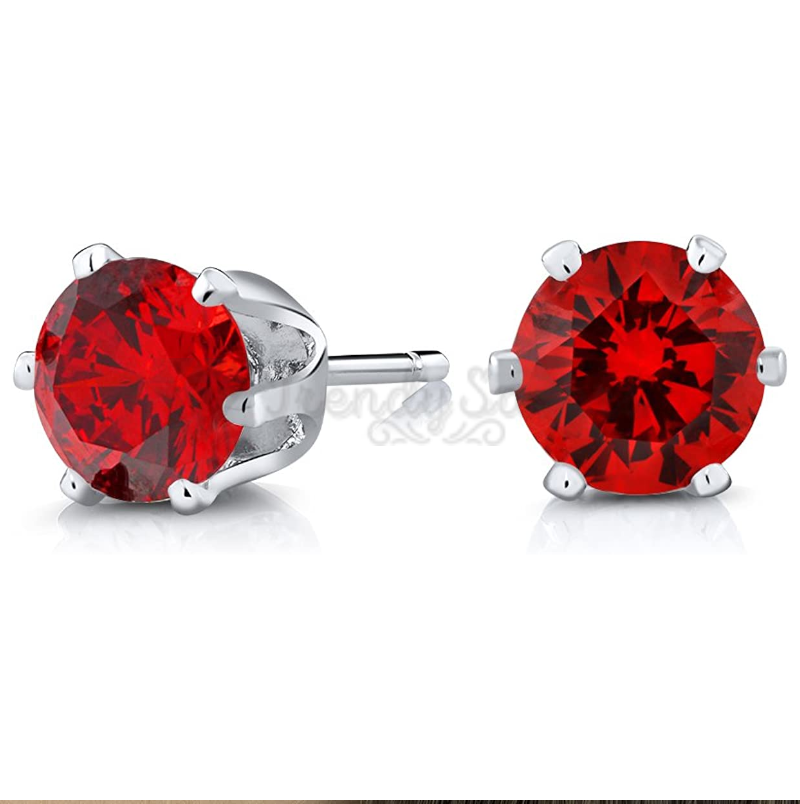 Womens Classic 6MM Red Round Crystal Birthstone Sleeper Stud Earrings Piercing