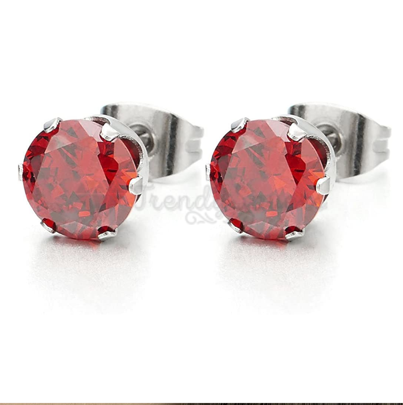 Womens Classic 6MM Red Round Crystal Birthstone Sleeper Stud Earrings Piercing