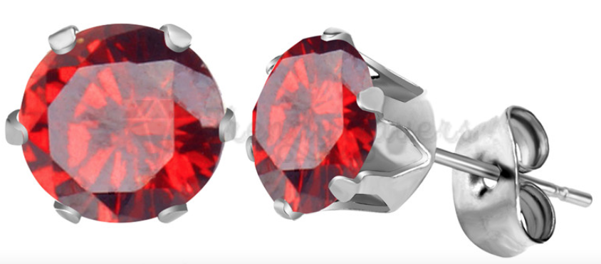 Womens Classic 6MM Red Round Crystal Birthstone Sleeper Stud Earrings Piercing