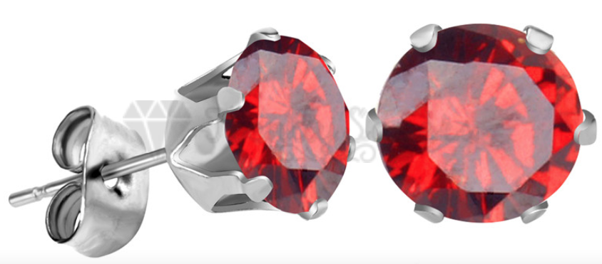 Womens Classic 6MM Red Round Crystal Birthstone Sleeper Stud Earrings Piercing