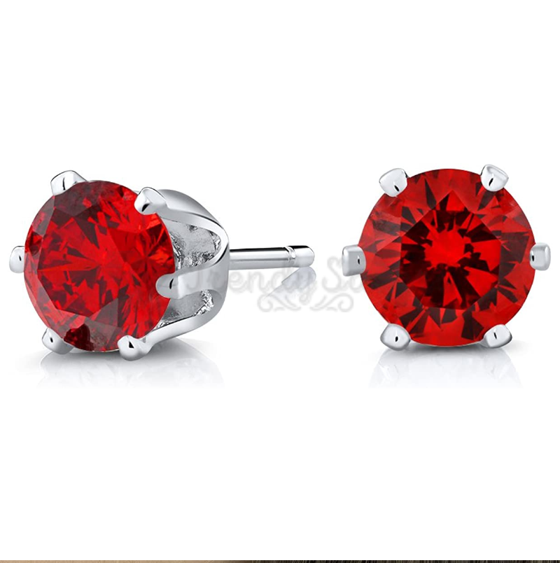 8MM Wide Ruby Red Crystal Gem Ear Studs Stud Piercing Stainless Steel Earrings