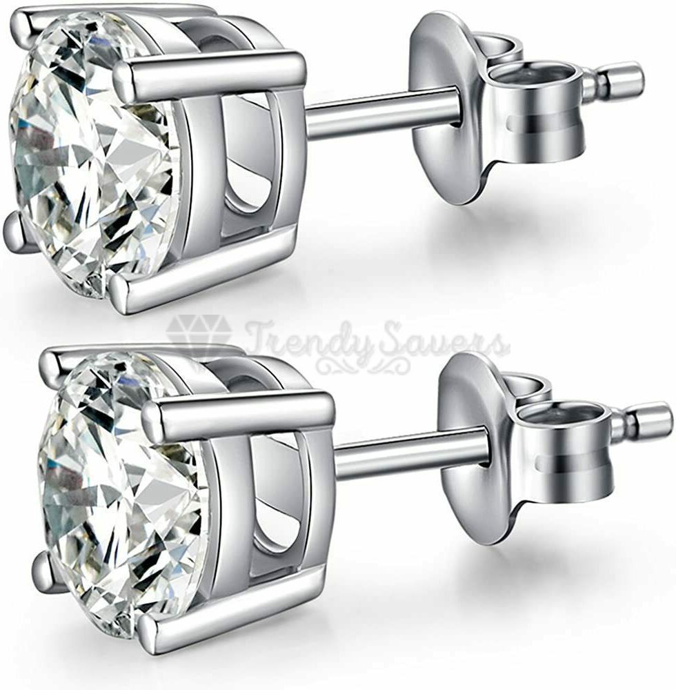 3MM Sterling Silver Princess Cut Simulated Diamond Cubic Zirconia Stud Earrings