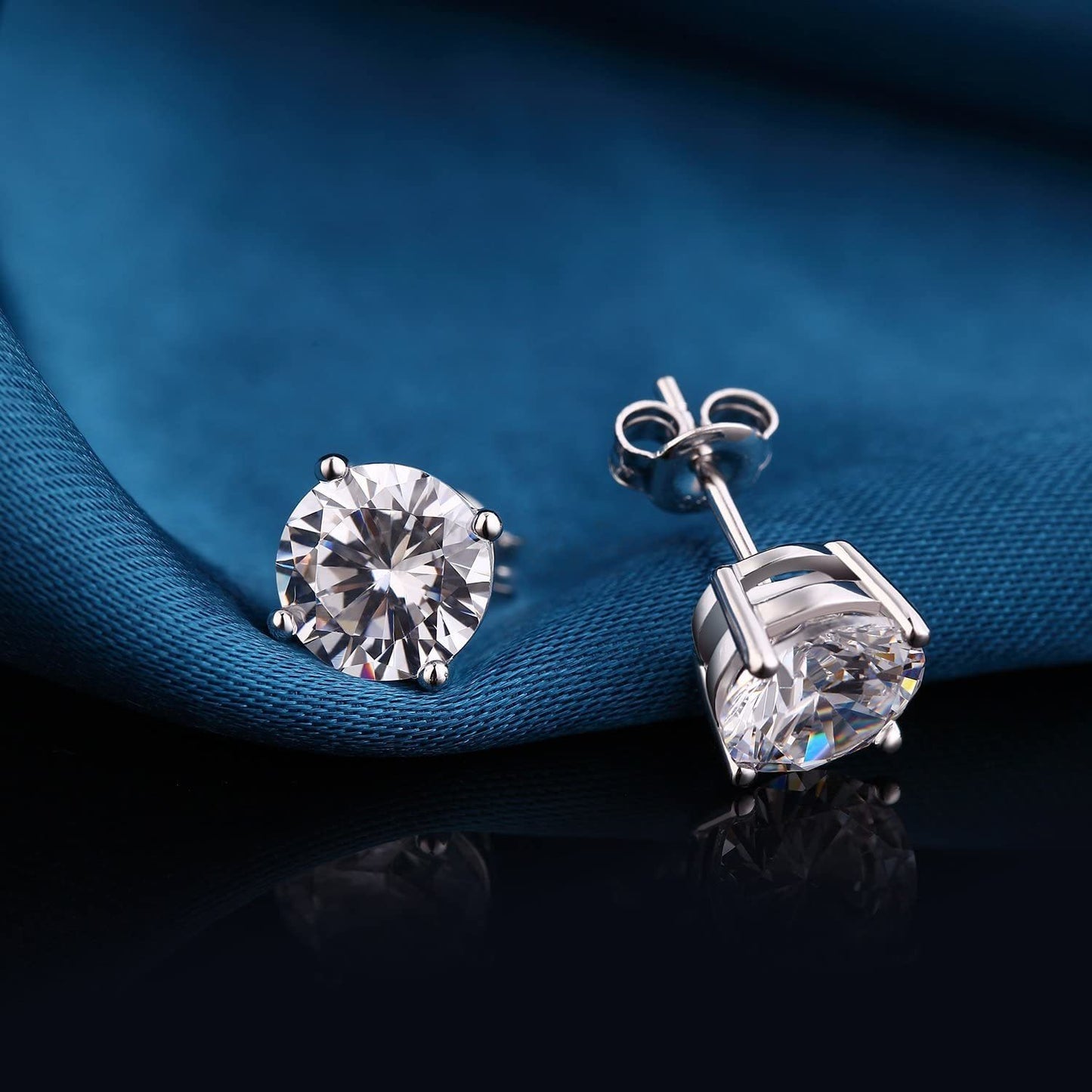 3MM Sterling Silver Princess Cut Simulated Diamond Cubic Zirconia Stud Earrings