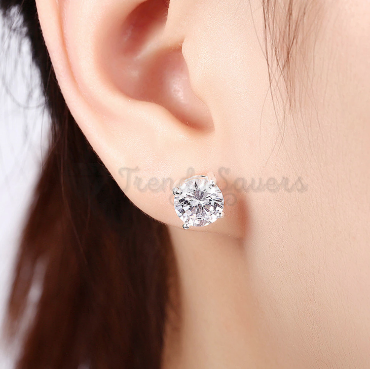 Women Sterling Silver Round 8MM Cubic Zirconia Stud Earrings Fashion Jewellery