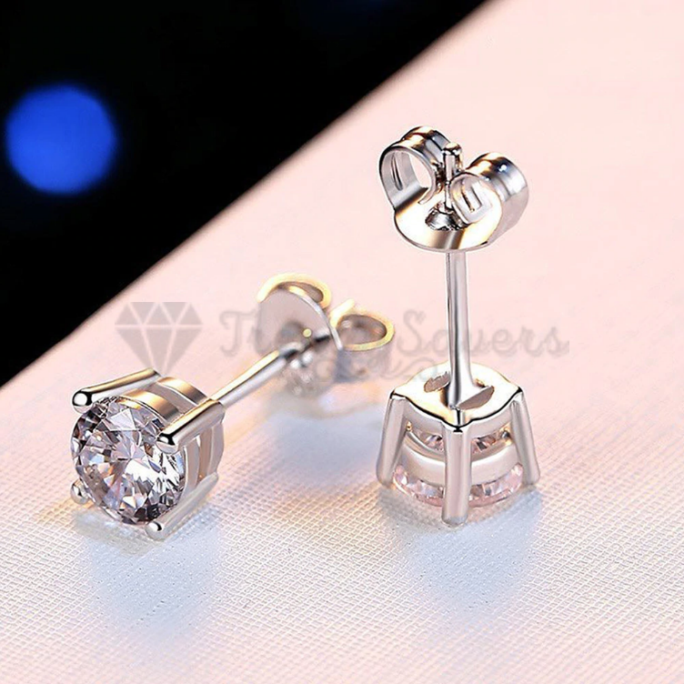Women Sterling Silver Round 8MM Cubic Zirconia Stud Earrings Fashion Jewellery