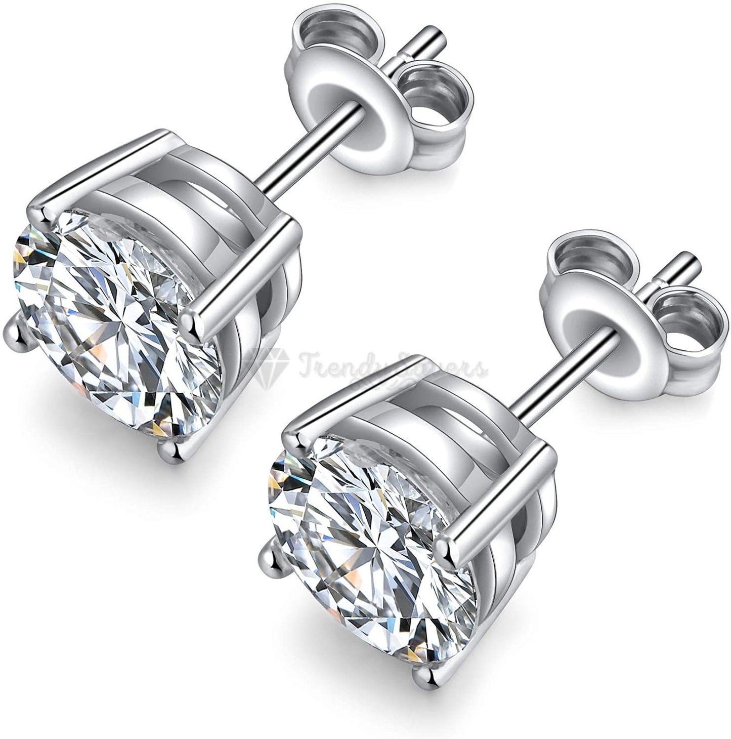 Women Sterling Silver Round 8MM Cubic Zirconia Stud Earrings Fashion Jewellery