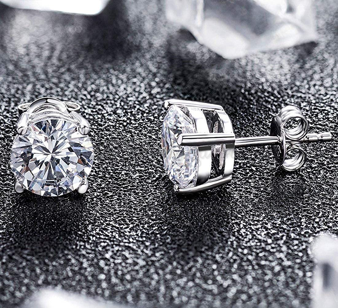 Women Sterling Silver Round 8MM Cubic Zirconia Stud Earrings Fashion Jewellery