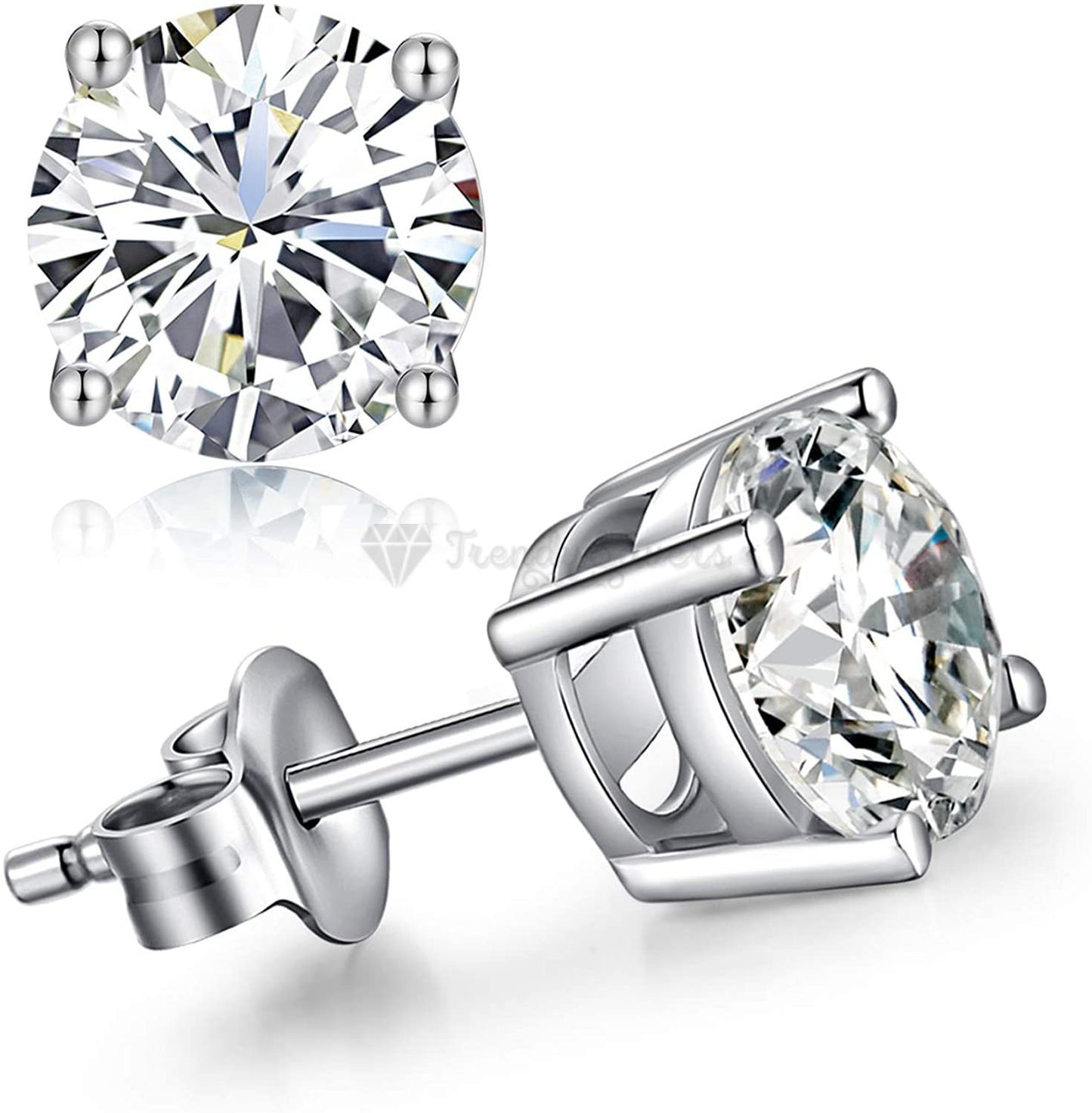 Women Sterling Silver Round 8MM Cubic Zirconia Stud Earrings Fashion Jewellery