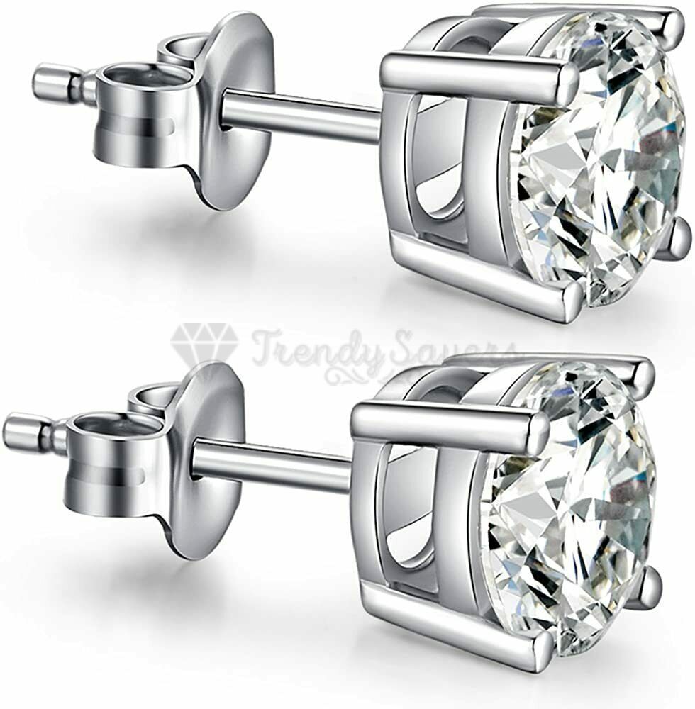 Women Sterling Silver Round 8MM Cubic Zirconia Stud Earrings Fashion Jewellery