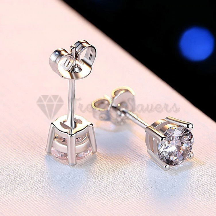 Women Sterling Silver Round 8MM Cubic Zirconia Stud Earrings Fashion Jewellery