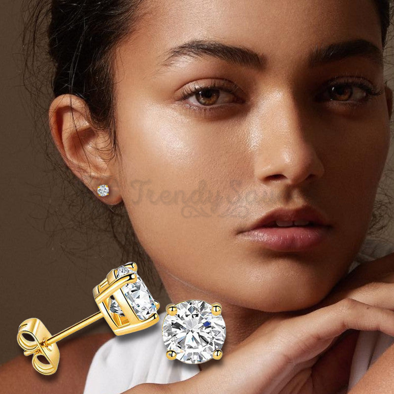 6MM Pair Plain CZ Cubic Zirconia Gemstone Gold Plated Ear Piercing Stud Earrings