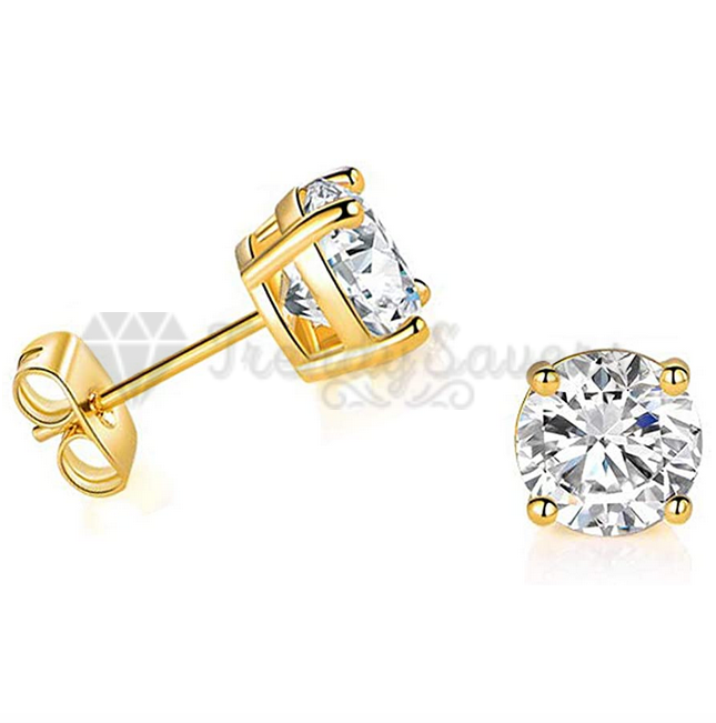 8MM Big Round Cubic Zirconia Butterfly Screw Stud Earrings Gold Plated Jewelry