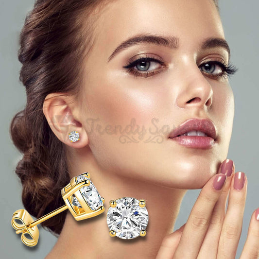 8MM Big Round Cubic Zirconia Butterfly Screw Stud Earrings Gold Plated Jewelry