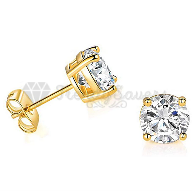 8MM Big Round Cubic Zirconia Butterfly Screw Stud Earrings Gold Plated Jewelry