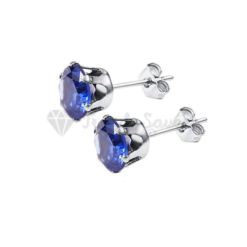 Classic Plain Blue Gem Earrings Ear Studs Stud Piercings Surgical Steel Pair 5MM