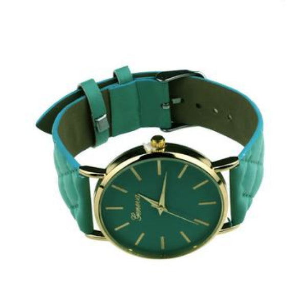 Women's Geneva Roman Watch Green Leather Strap Analog Quartz Wrist Watch