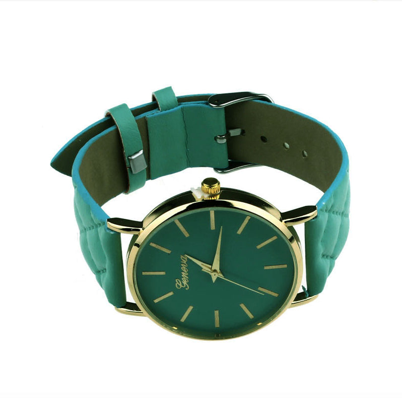 Women's Geneva Roman Watch Green Leather Strap Analog Quartz Wrist Watch