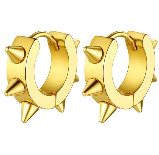 Stainless Steel Punk Gold Rivet Spike Huggie Cartilage Clicker Hoop Earrings