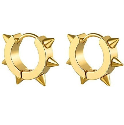 Stainless Steel Punk Gold Rivet Spike Huggie Cartilage Clicker Hoop Earrings