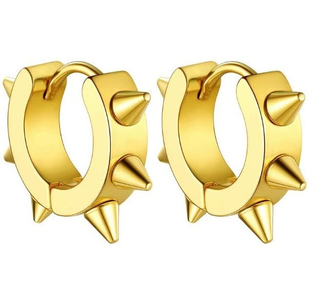 Stainless Steel Punk Gold Rivet Spike Huggie Cartilage Clicker Hoop Earrings
