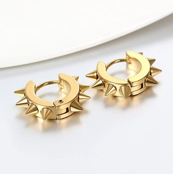 Stainless Steel Punk Gold Rivet Spike Huggie Cartilage Clicker Hoop Earrings