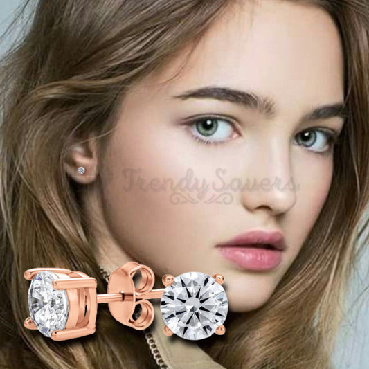 4MM Small Rose Gold Plated CZ Cubic Zirconia Crystal Ear Studs Piercing Earrings