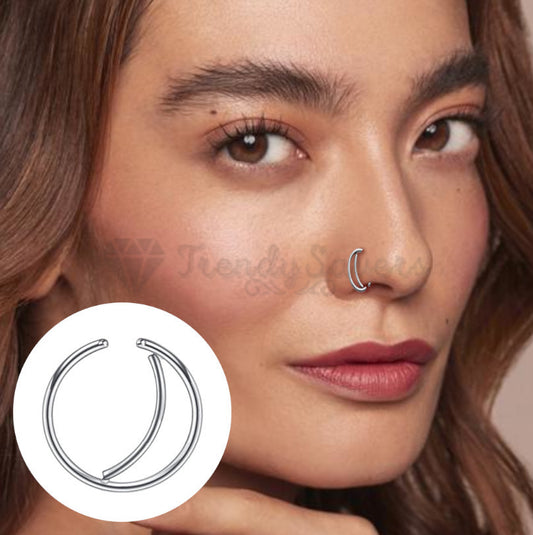 Surgical Steel Nose Ring Septum Double Stack Silver Ear Helix Tragus Ring Hoop