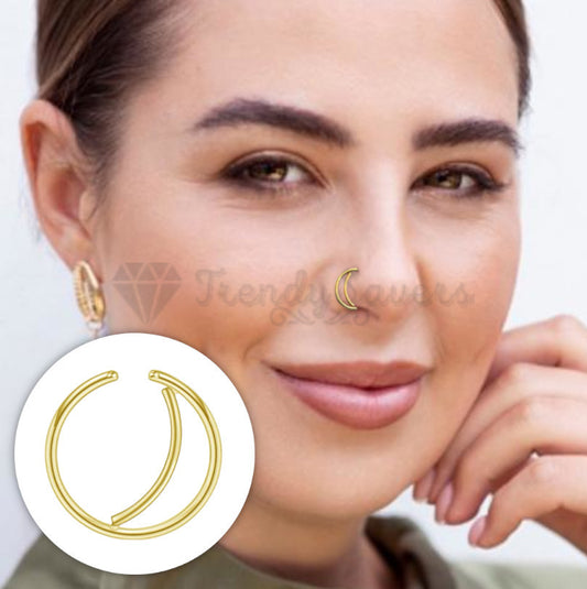 8MM Surgical Steel Septum Gold Nose Ring Double Open Stack Conch Daith Piercing