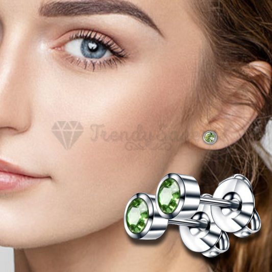 4MM Green Peridot Stone Cartilage Helix Stainless Steel Ear Stud Women Earrings