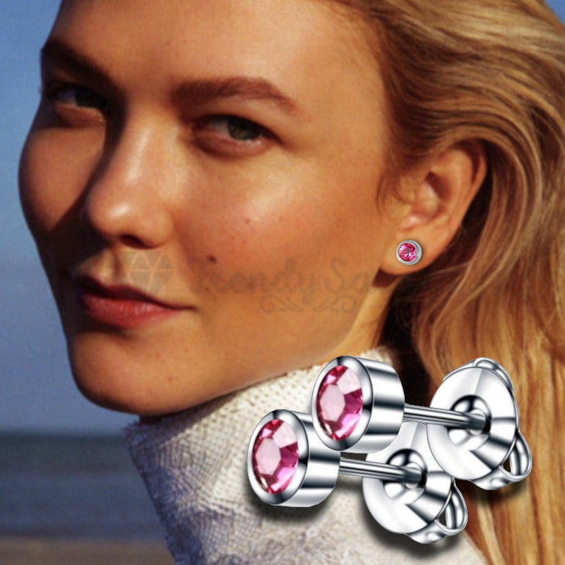 316L Surgical Steel Rose Pink AAA Crystal 4MM Sleeper Studs Birthstone Earrings