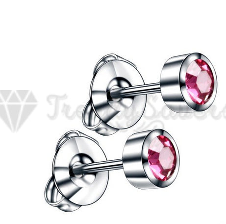 316L Surgical Steel Rose Pink AAA Crystal 4MM Sleeper Studs Birthstone Earrings