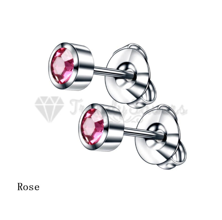 316L Surgical Steel Rose Pink AAA Crystal 4MM Sleeper Studs Birthstone Earrings