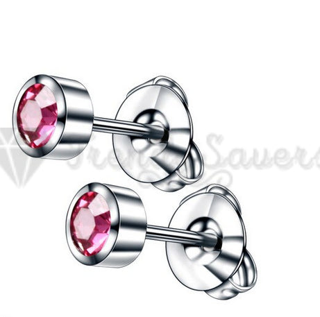 316L Surgical Steel Rose Pink AAA Crystal 4MM Sleeper Studs Birthstone Earrings